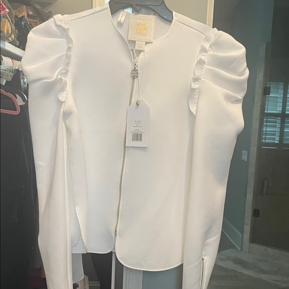 Emily McCarthy White Ruffled Ava Jacket